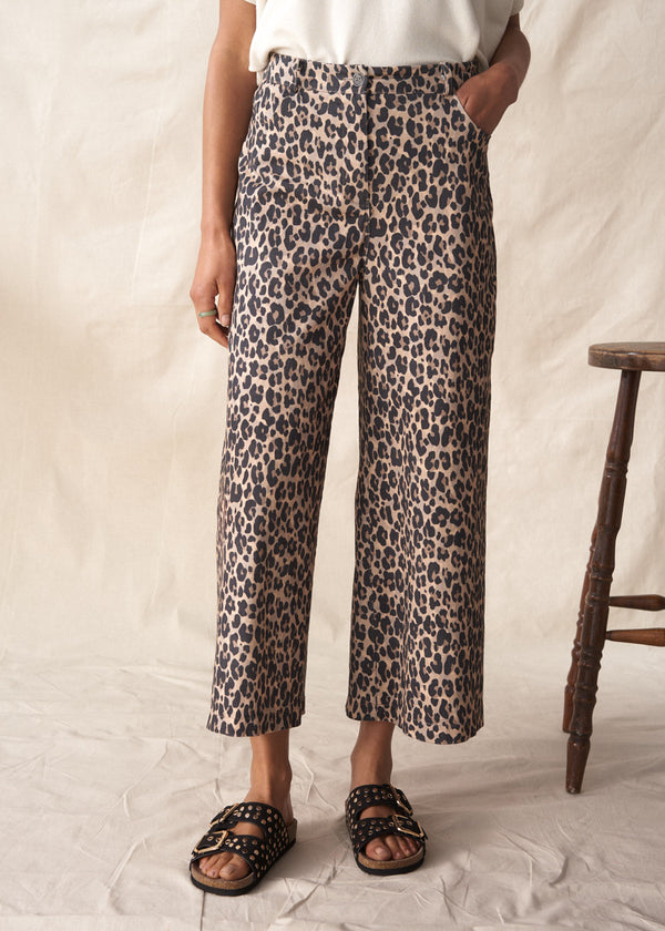 Wide leg leopard print trousers
