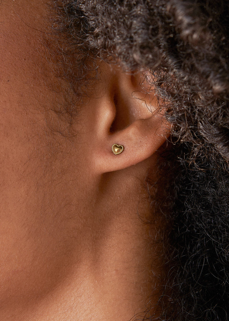 Small gold heart stud earring