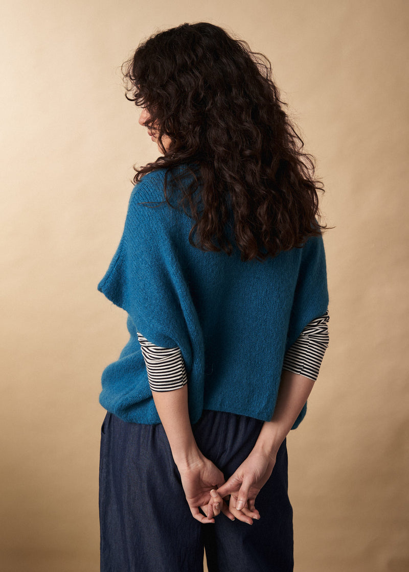 Short sleeve teal button up waistcoat cardigan