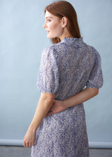 Blue white floral midi tea dress