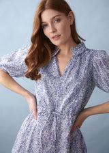 Blue white floral midi tea dress