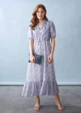 Blue white floral midi tea dress