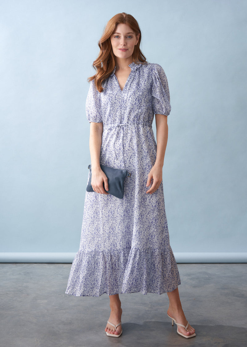 Blue white floral midi tea dress