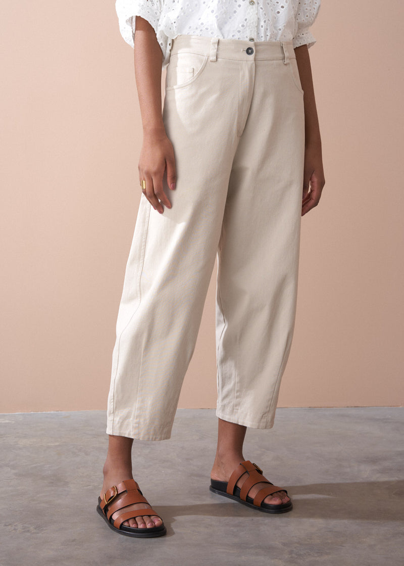 Oatmeal soft barrel leg cotton trouser
