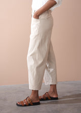 Oatmeal soft barrel leg cotton trouser