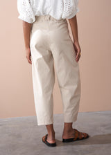 Oatmeal soft barrel leg cotton trouser