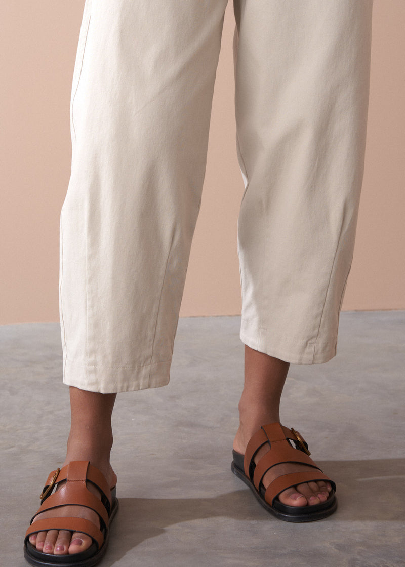 Oatmeal soft barrel leg cotton trouser