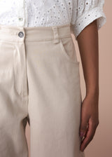 Oatmeal soft barrel leg cotton trouser