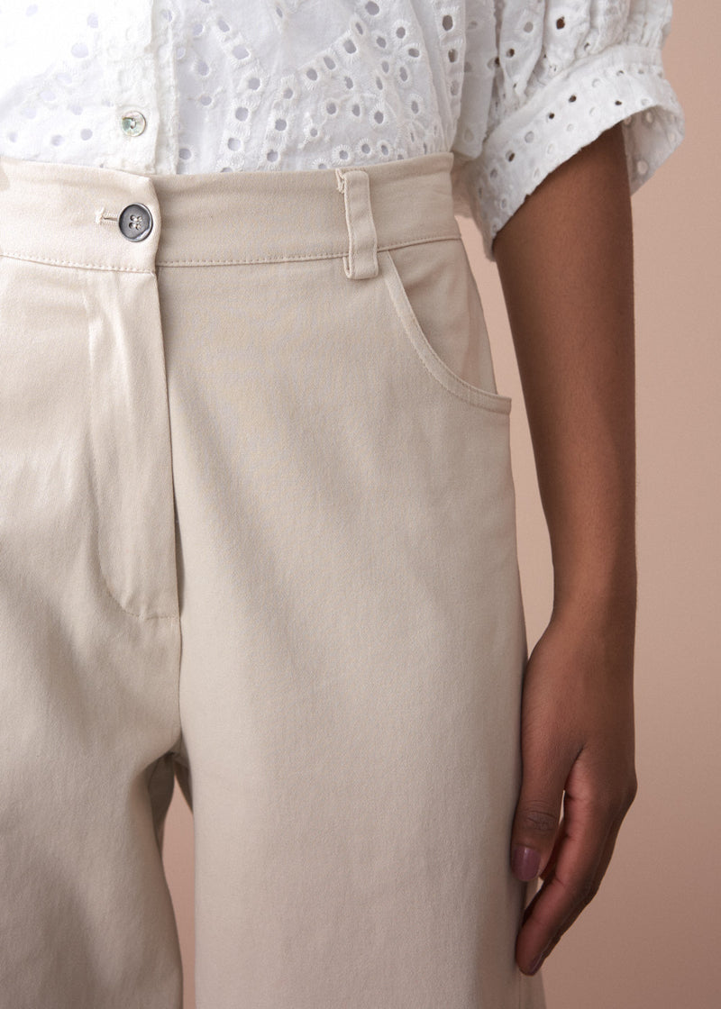 Oatmeal soft barrel leg cotton trouser