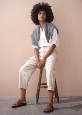 Oatmeal soft barrel leg cotton trouser