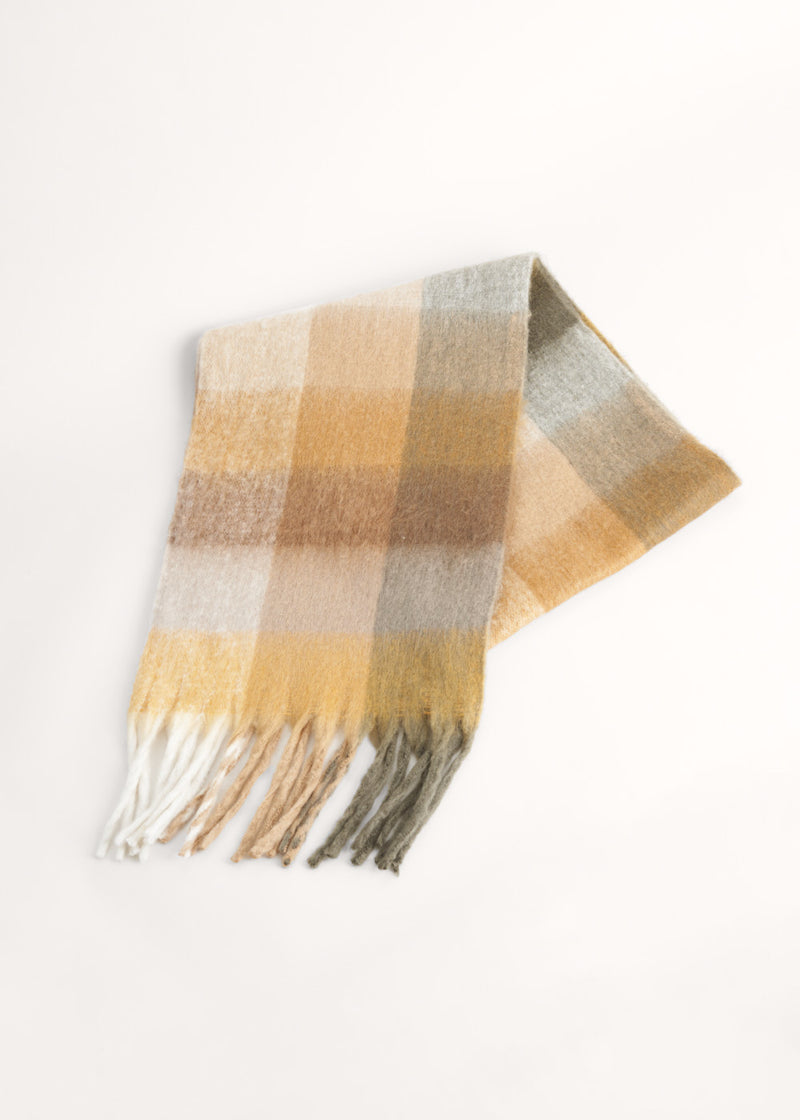 Khaki and yellow checked scarf