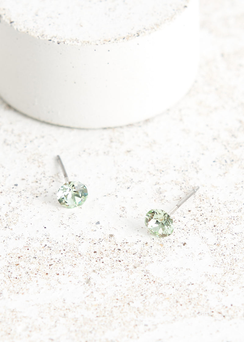 Pale green crystal stud earrings