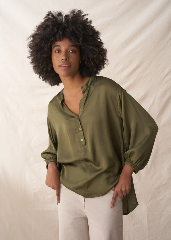 Khaki satin floaty shirt