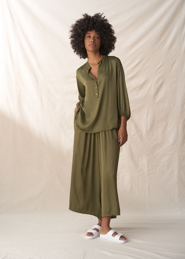 ELSIE SILK MIX TOP - KHAKI