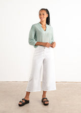 White wide leg cropped trousers