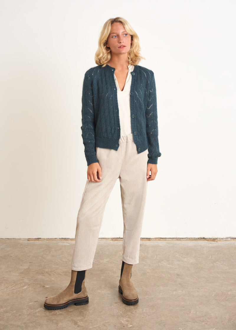 Teal open knit cardigan