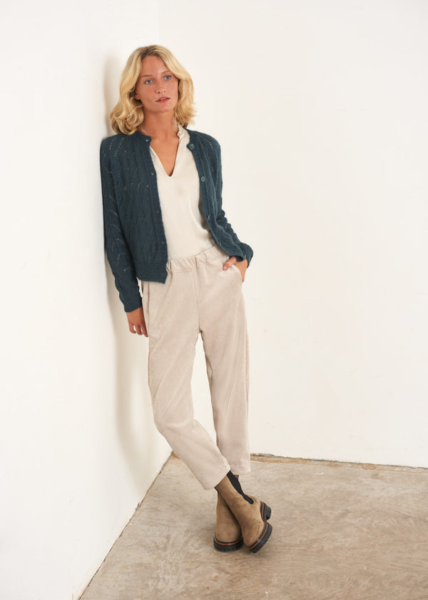 Teal open knit cardigan