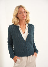 Teal open knit cardigan