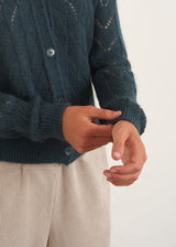 Teal open knit cardigan