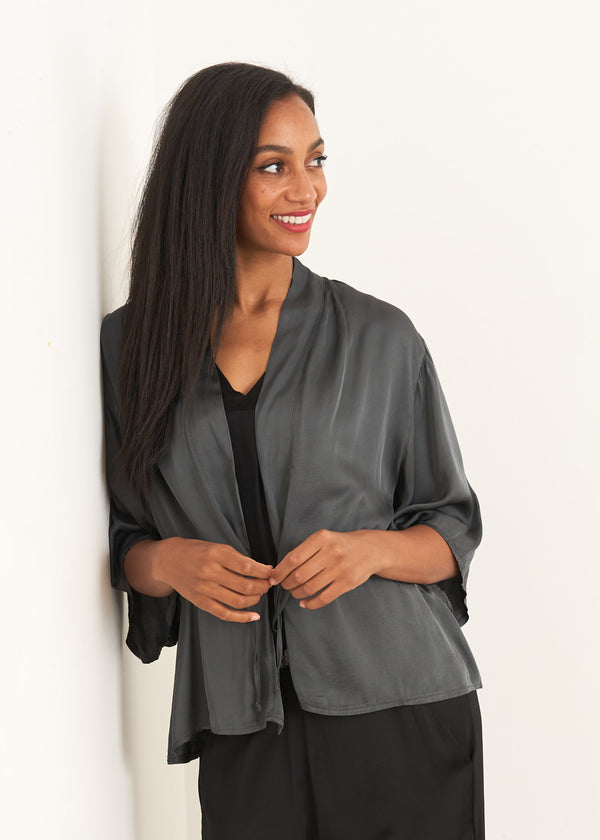 Grey metallic satin jacket