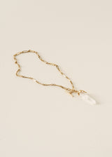 Large gold chain necklace with clear crystal charm