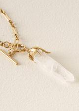 Large gold chain necklace with clear crystal charm