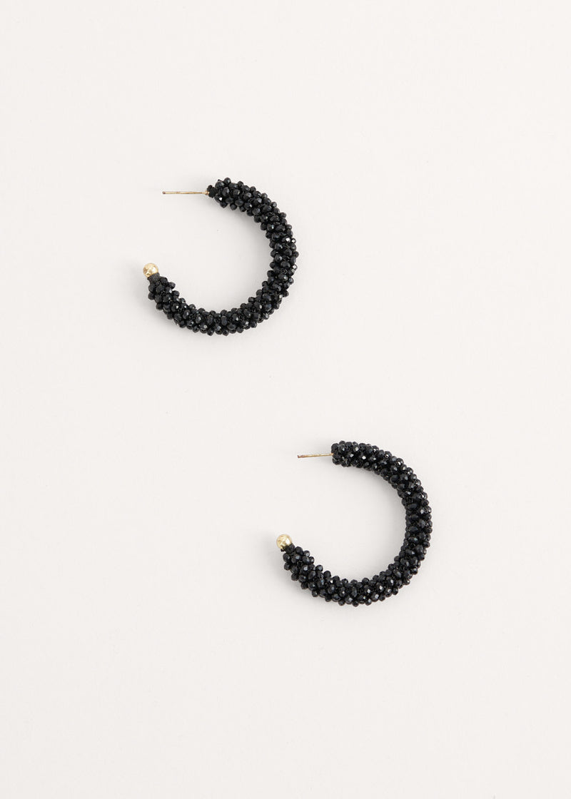 Black beaded hoop earrings