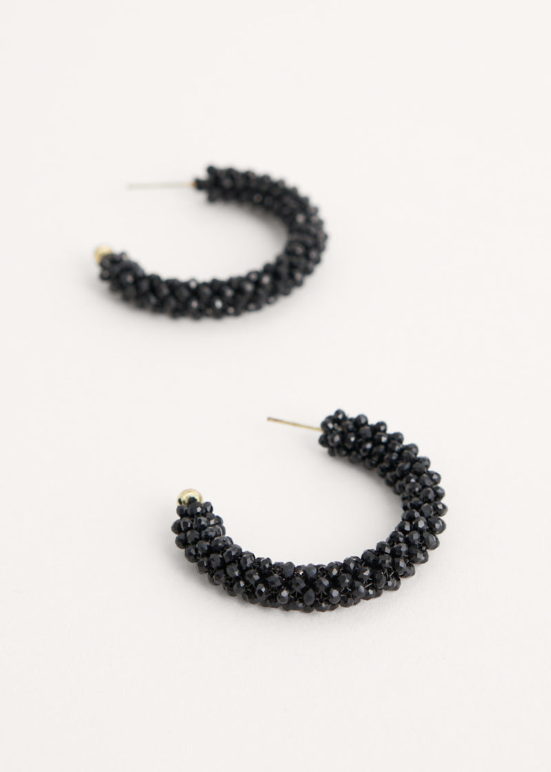 Black beaded hoop earrings