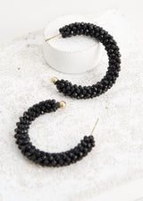 Black beaded hoop earrings