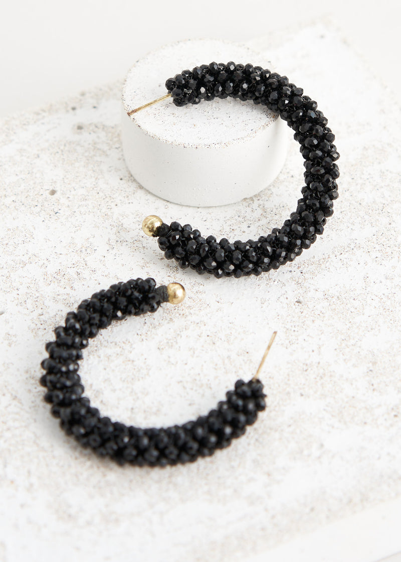 Black beaded hoop earrings