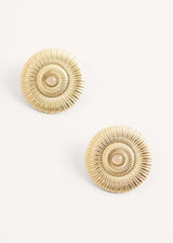 Gold textured earrings with rose quartz crystal