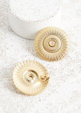 Gold textured earrings with rose quartz crystal