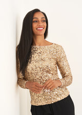 Gold long sleeve sequin top