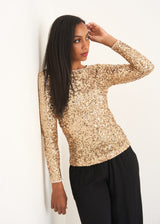 Gold long sleeve sequin top