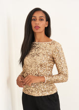 Gold long sleeve sequin top
