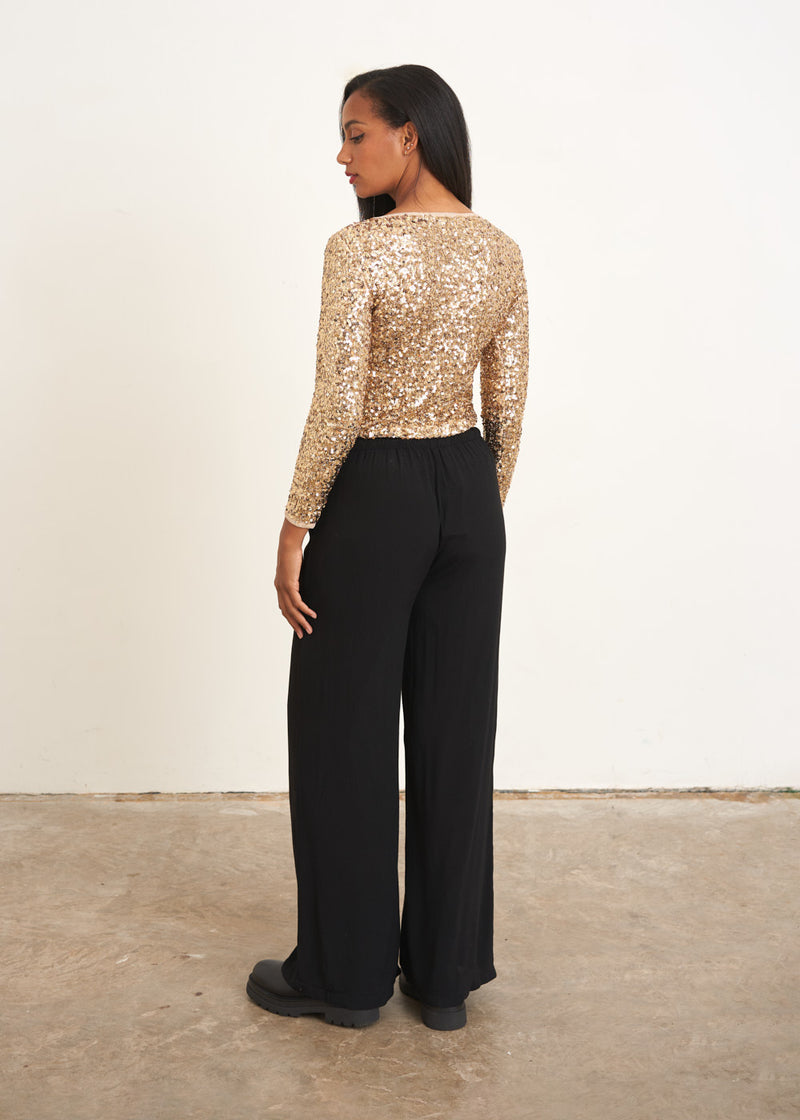 Gold long sleeve sequin top
