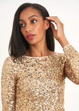 Gold long sleeve sequin top