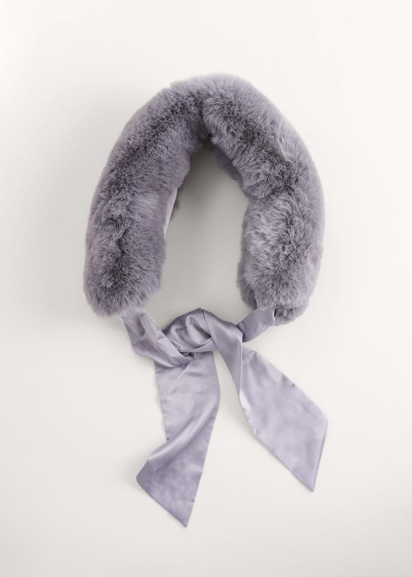 FAUX FUR COLLAR WITH RIBBON - DUSTY BLUE