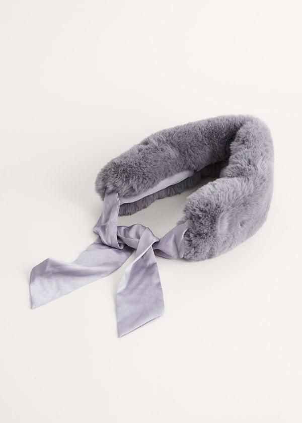 FAUX FUR COLLAR WITH RIBBON - DUSTY BLUE