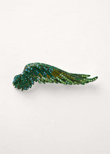 Green crystal feather brooch