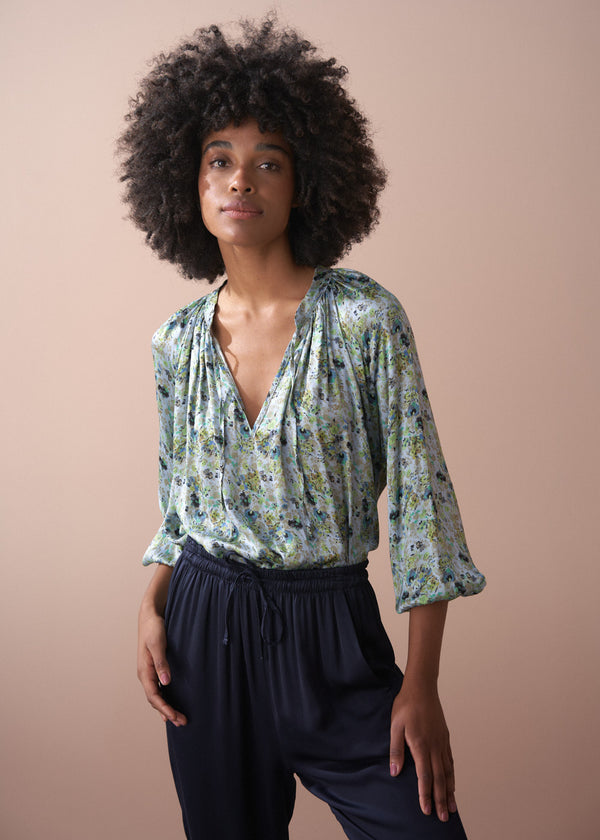 Light blue satin floral top