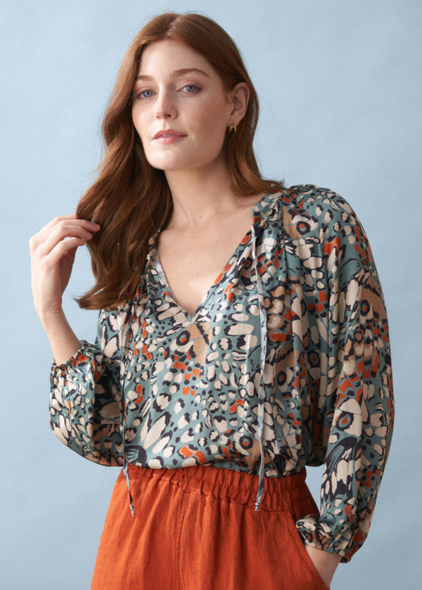 Abstract retro print satin top