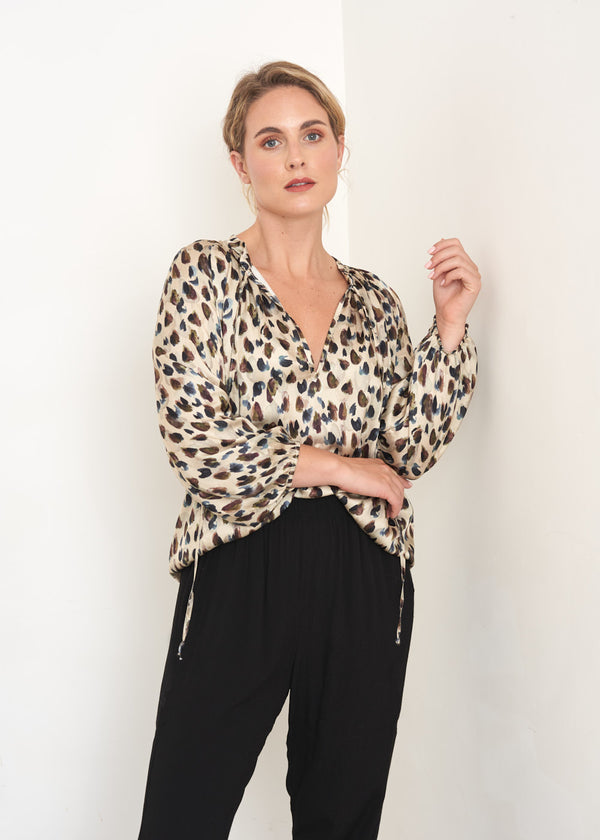 Brush print blouse top
