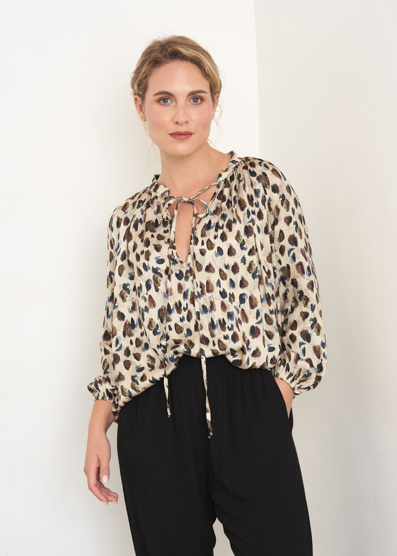 Brush print blouse top