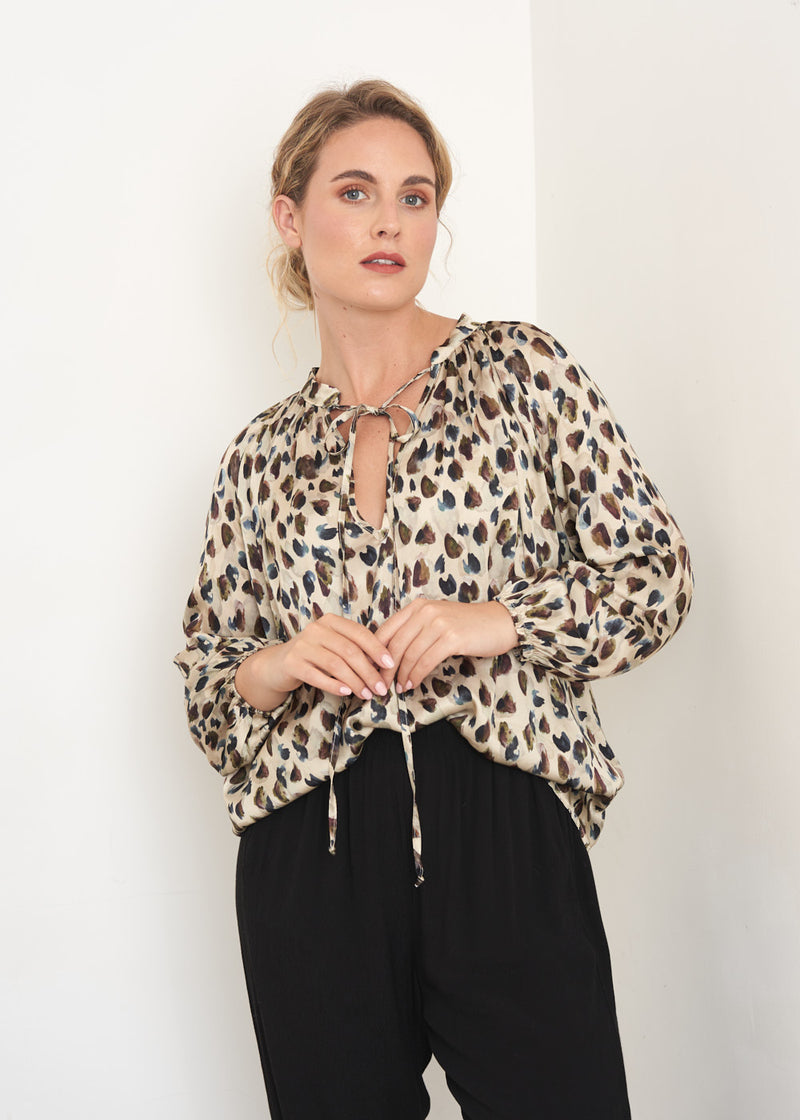 Brush print blouse top