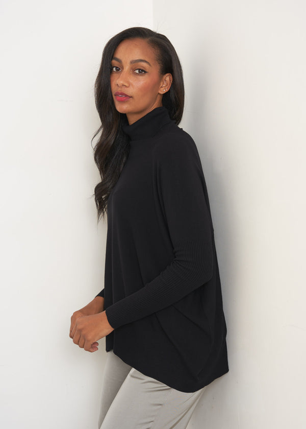 Black roll neck fine knit sweater
