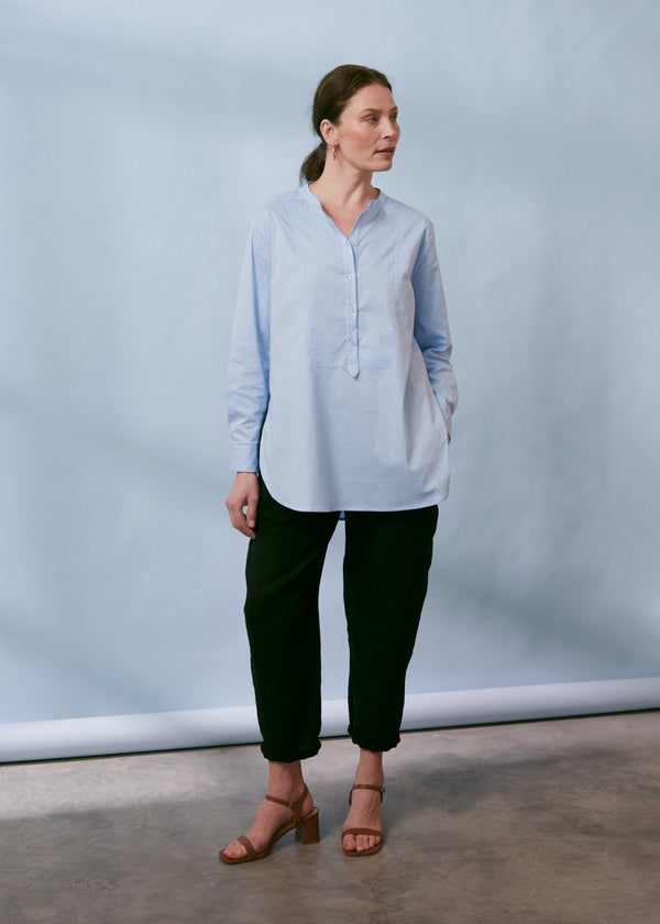 Longline light blue cotton shirt