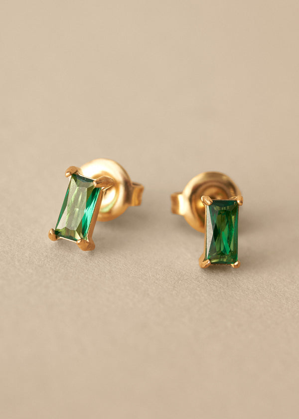 FREDA GEM STUD EARRINGS - GREEN