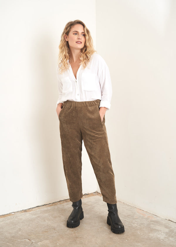 Dark green khaki brown corduroy trousers