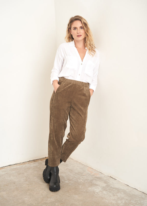 Dark green khaki brown corduroy trousers